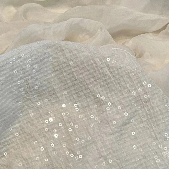 Vintage Italy Two Tier‎ Silk Dress Ivory Sequins Flowy Chiffon Sleeveless LWD - Picture 8 of 10